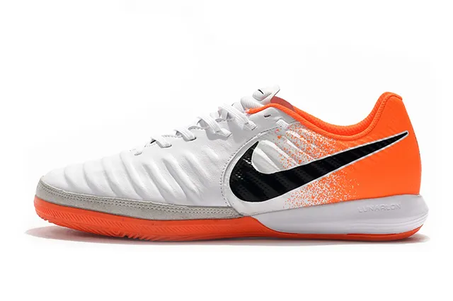 Nike Sapato Branco Laranja Low-Top Couro Sintético Superior Futebol Indoor 20