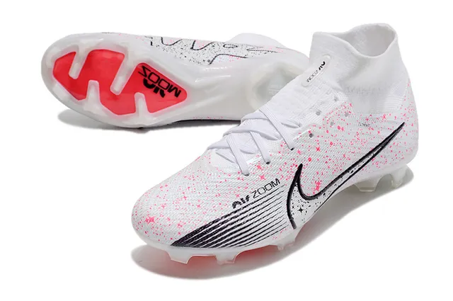 Nike সাদা গোলাপি High-Cut Flyknit কলার Speckle Print Firm-Ground সকার শোজ 3