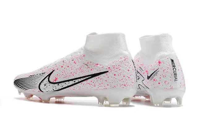 Nike সাদা গোলাপি High-Cut Flyknit কলার Speckle Print Firm-Ground সকার শোজ 4