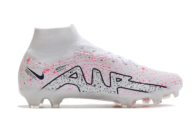 Nike সাদা গোলাপি High-Cut Flyknit কলার Speckle Print Firm-Ground সকার শোজ 5