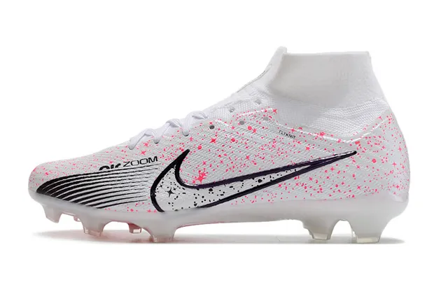 Nike সাদা গোলাপি High-Cut Flyknit কলার Speckle Print Firm-Ground সকার শোজ 6