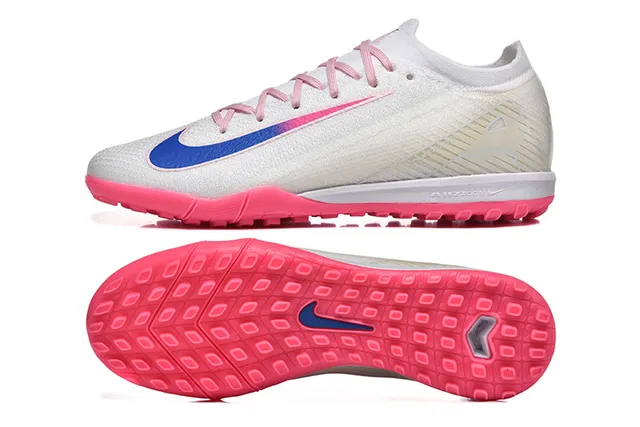 Nike أحذية كرة القدم تورف أبيض وردي أعلى منسوجة low-cut silhouette 9