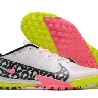 Nike Branco Rosa Baixo Corte Cleat Sola de Borracha Bicolor Grama Sapatos de Futebol