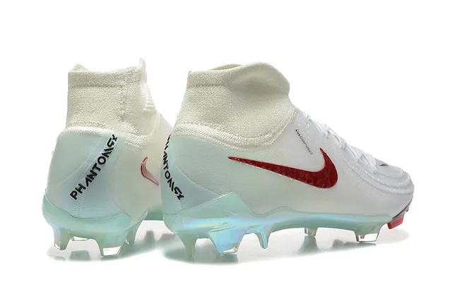 Nike sapatos de futebol de superfície firme branco e vermelho de corte alto com gola de malha texturizada e Swoosh texturizado 3