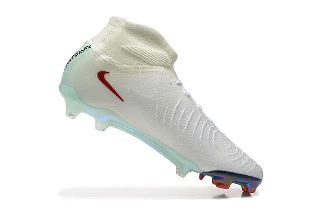 Nike sapatos de futebol de superfície firme branco e vermelho de corte alto com gola de malha texturizada e Swoosh texturizado 5