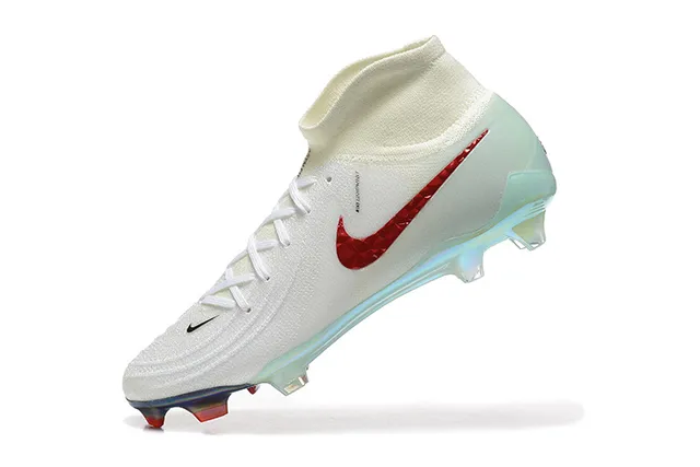 Nike sapatos de futebol de superfície firme branco e vermelho de corte alto com gola de malha texturizada e Swoosh texturizado 6