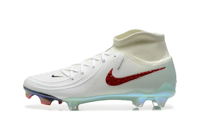 Nike sapatos de futebol de superfície firme branco e vermelho de corte alto com gola de malha texturizada e Swoosh texturizado 11