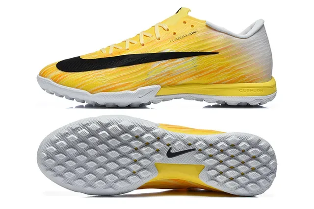 Nike Amarelo Preto Low-Cut Sintético Flyweave Superior Gramado Sapatos de Futebol 5