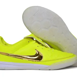 Nike Yellow Gold Quilted Synthetic Upper Metallic Swoosh Indoor Soccer Shoes