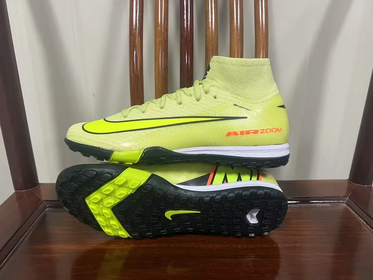 Nike Jaune Vert Flyknit Upper High-Cut Collar Turf Chaussures de football 7
