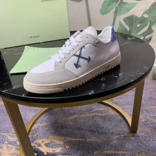 Off-White Beige Blue Low-Top Suede-and-Leather Panelled Lifestyle Sneakers