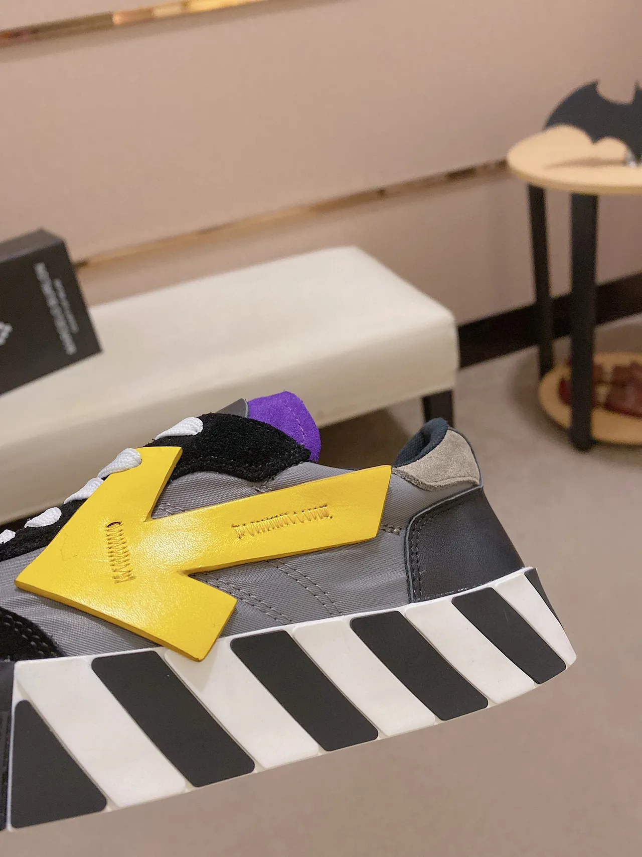 Off-White Black Gray Industrial-Inspired Diagonal Striped Midsole Lifestyle Sneakers 5