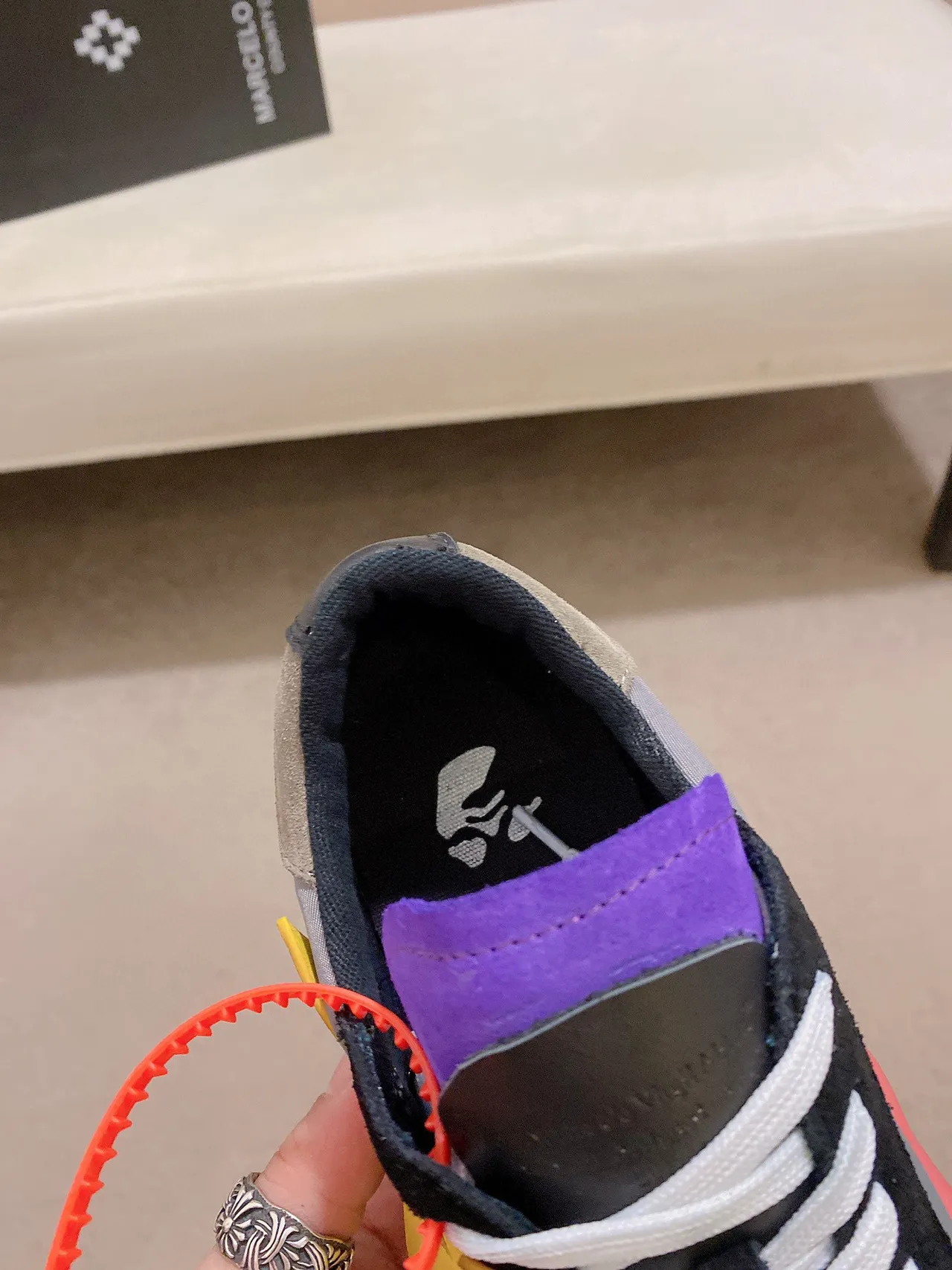 Off-White Black Gray Industrial-Inspired Diagonal Striped Midsole Lifestyle Sneakers 6