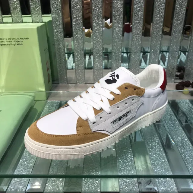 Off-White Brown Industrial Design Mixed-Material Upper Lifestyle Sneakers 3