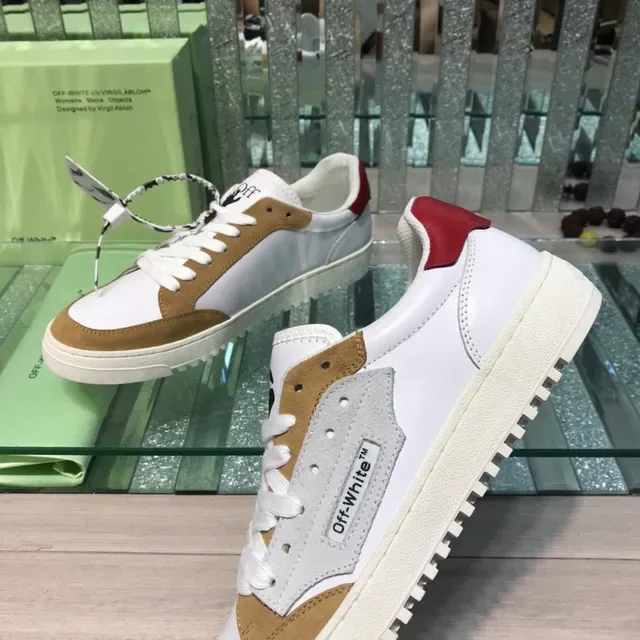 Off-White Brown Industrial Design Mixed-Material Upper Lifestyle Sneakers 5
