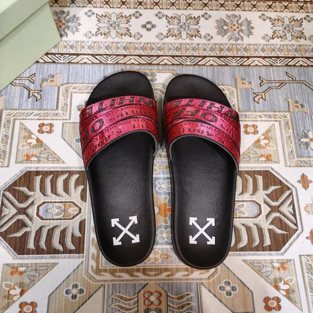Off-White Slide أسود وأحمر معدني حزام صناعي نعال 2