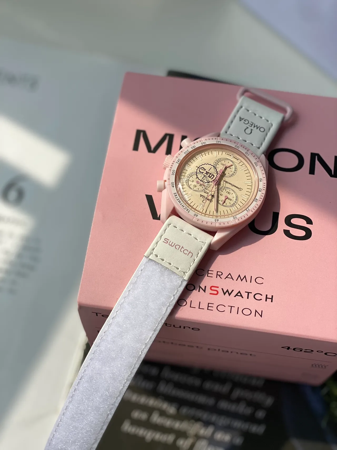 Omega Speedmaster Moon Watch Swatch Pink Ceramic Mechanical Watch 5