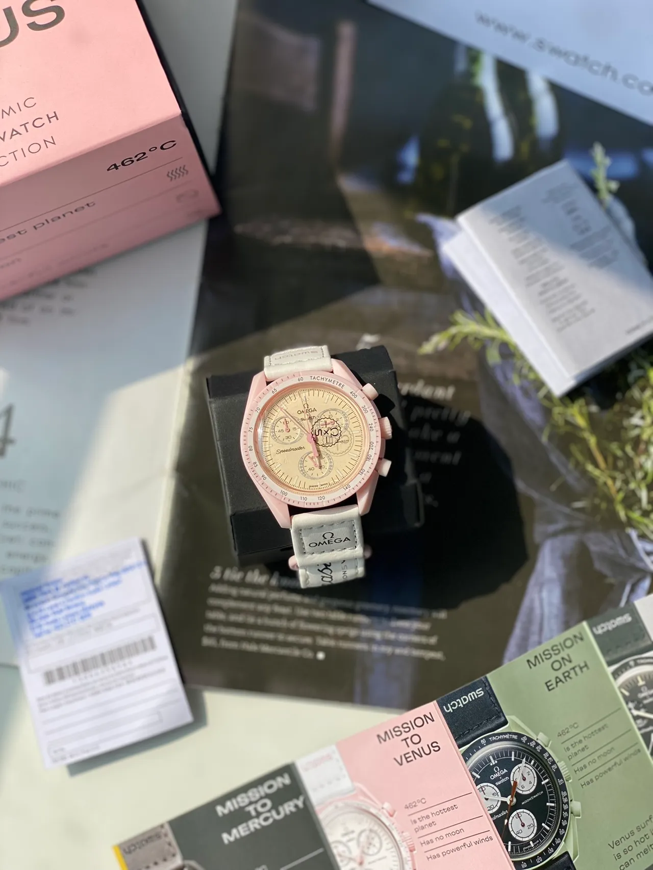 Omega Speedmaster Moon Watch Swatch Pink Ceramic Mechanical Watch 7