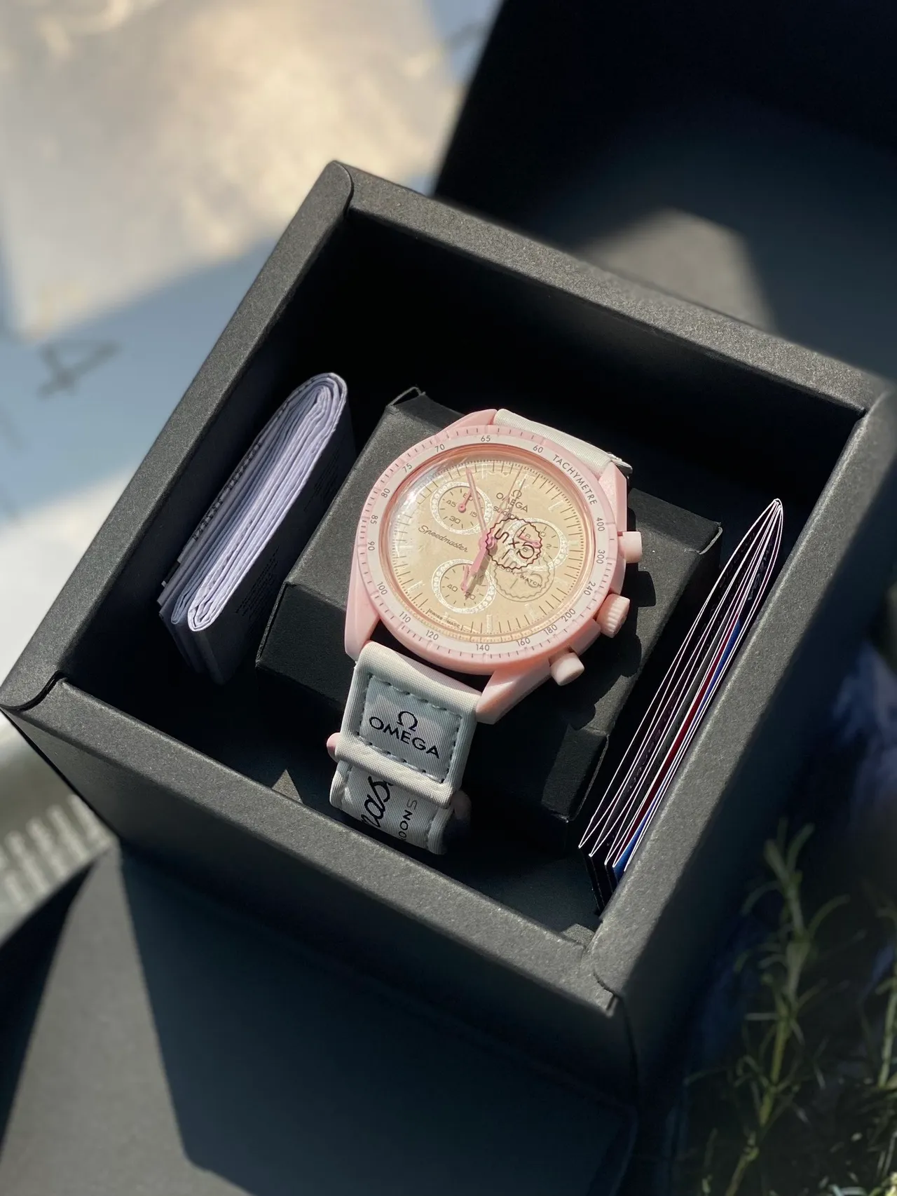Omega Speedmaster Moon Watch Swatch Pink Ceramic Mechanical Watch 8