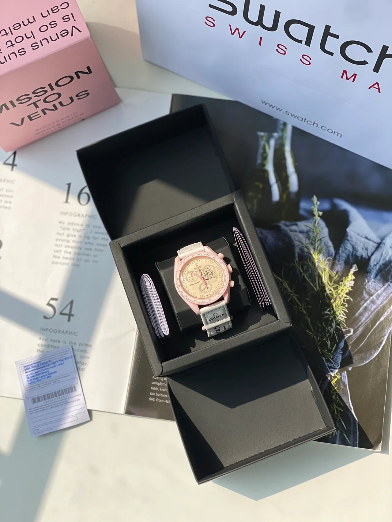 Omega Speedmaster Moon Watch Swatch Pink Ceramic Mechanical Watch 9
