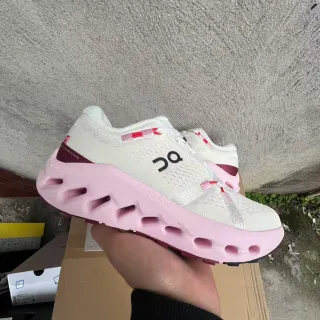 On Cloudmonster White Pink Maroon Running Shoes
