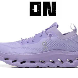 On Purple Gray Knit Upper Open-Cell CloudTec Midsole Running Shoes