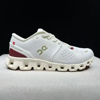 On White Red Engineered Knit Upper Segmented CloudTec Midsole Lifestyle Sneakers