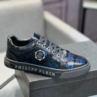Philipp Plein काले और नीले फ्लोरल प्रिंट लाइफस्टाइल स्नीकर
