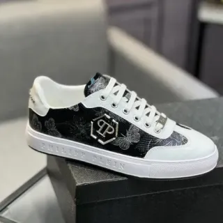 Philipp Plein কালো ও সাদা ফ্লোরাল সাপের চামড়ার লো-টপ লাইফস্টাইল স্নিকার