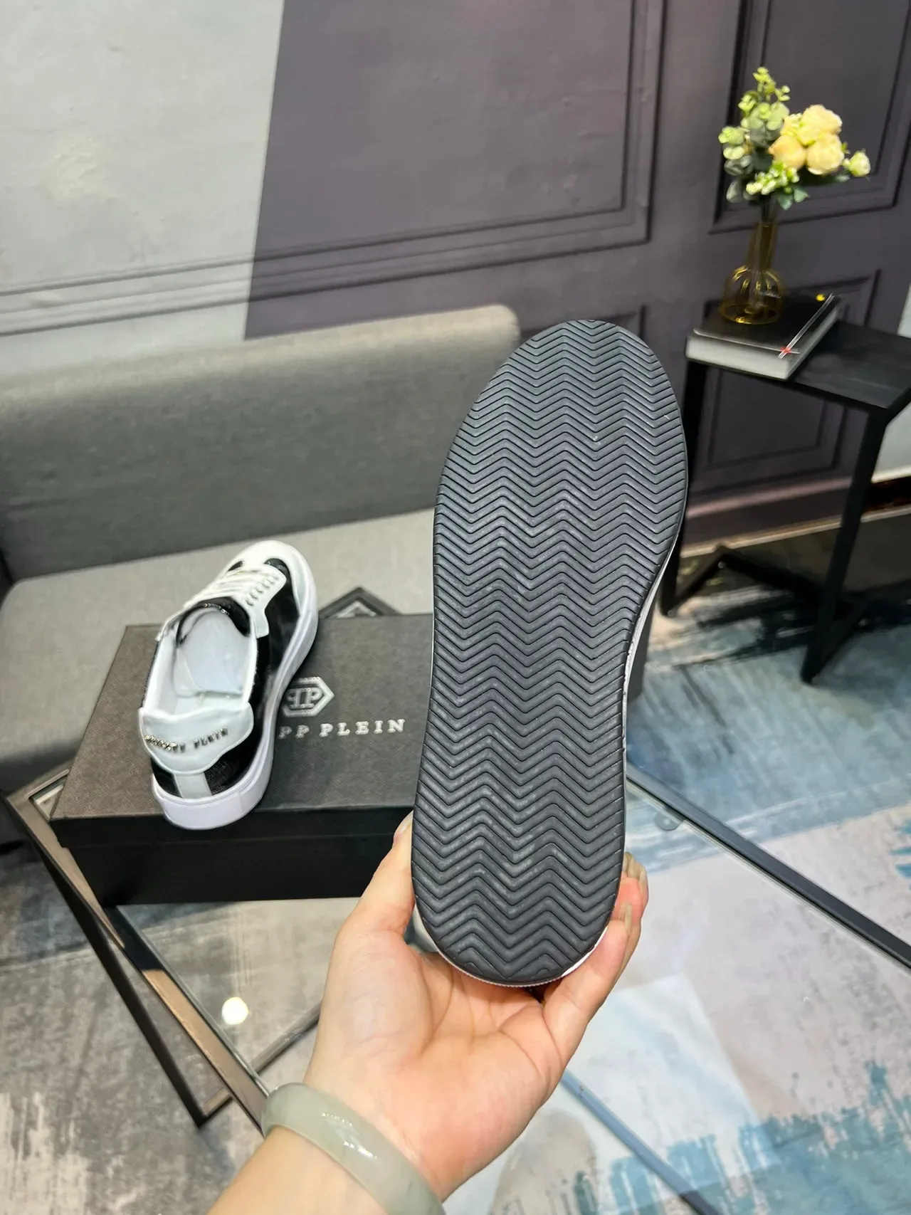 Philipp Plein 黑白花卉蛇皮低帮生活方式运动鞋 7