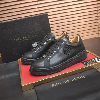 Philipp Plein काला चमड़ा हेक्सागोनल लोगो प्लेटफॉर्म लाइफस्टाइल स्नीकर