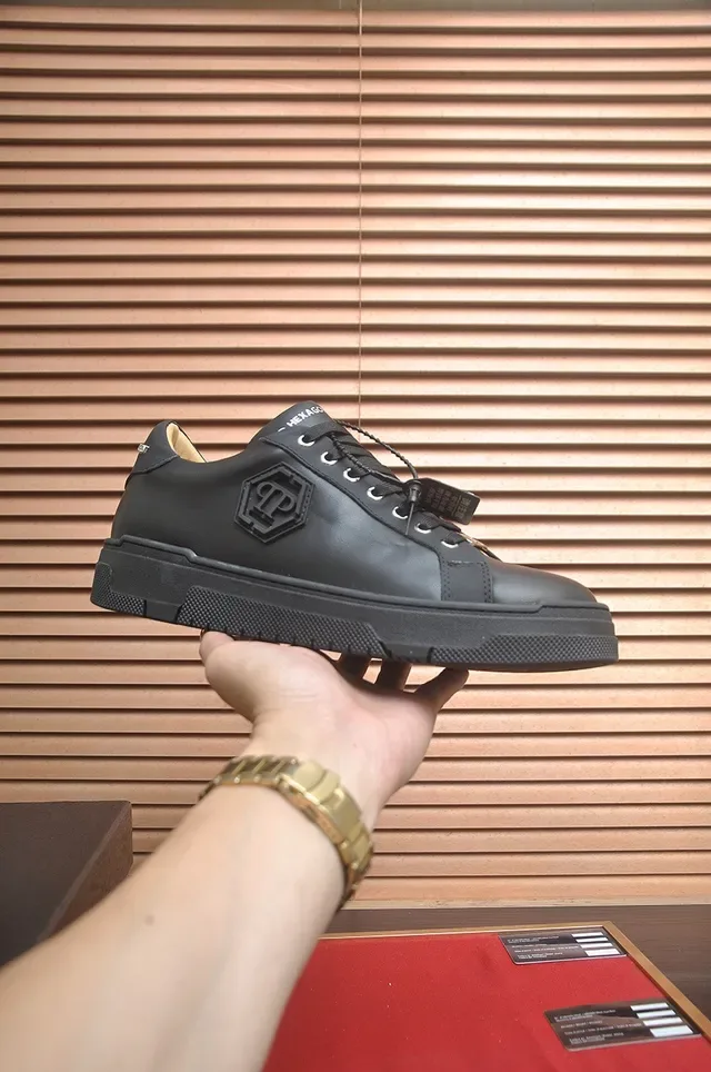 Philipp Plein काला चमड़ा हेक्सागोनल लोगो प्लेटफॉर्म लाइफस्टाइल स्नीकर 2