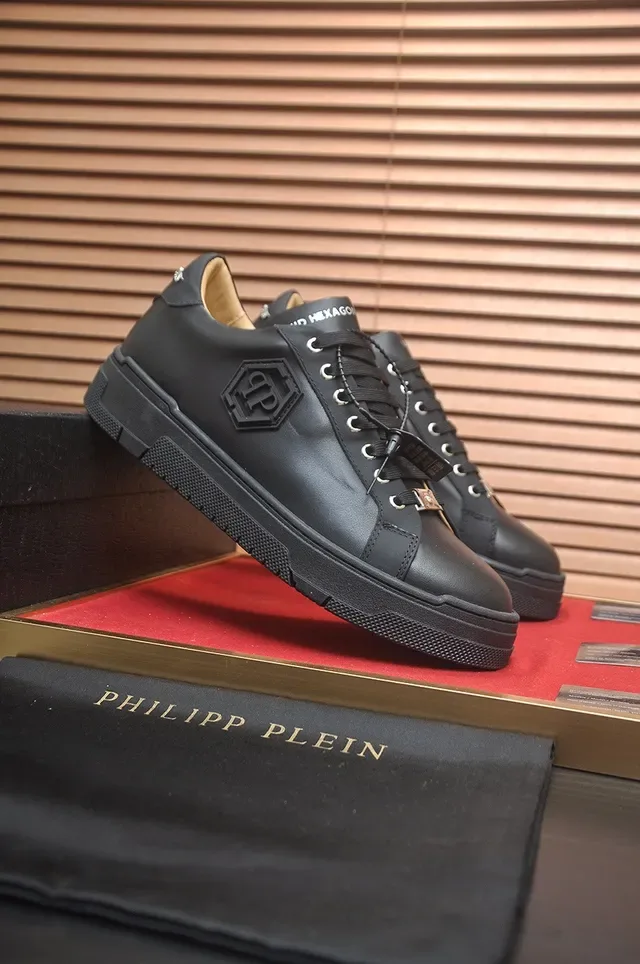 Philipp Plein काला चमड़ा हेक्सागोनल लोगो प्लेटफॉर्म लाइफस्टाइल स्नीकर 4