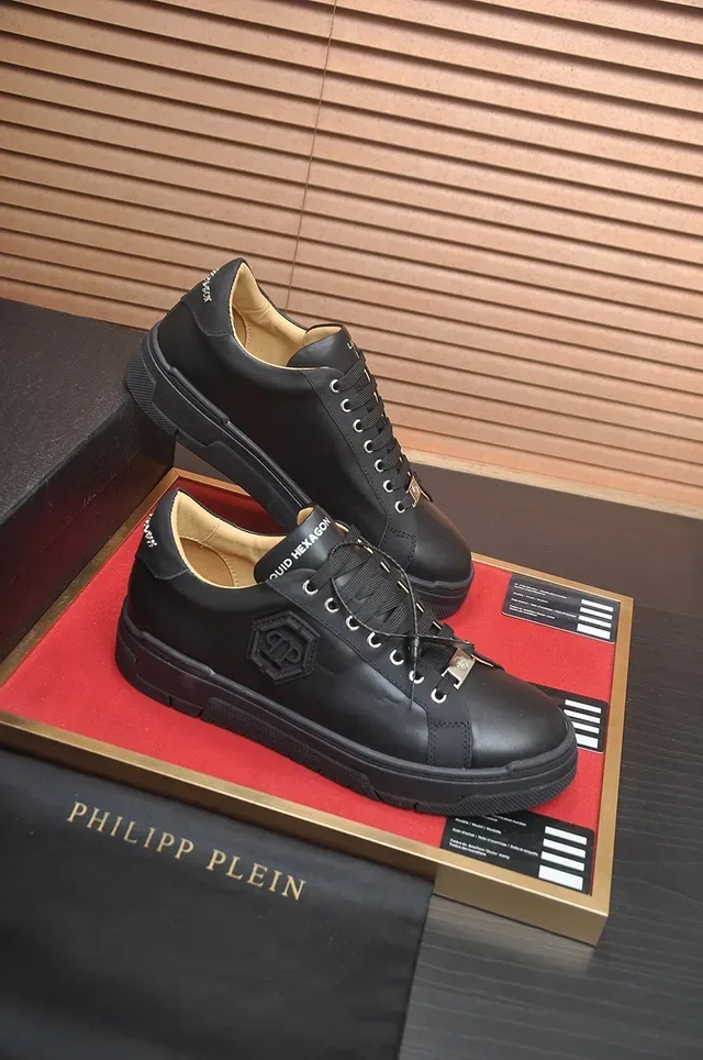 Philipp Plein काला चमड़ा हेक्सागोनल लोगो प्लेटफॉर्म लाइफस्टाइल स्नीकर 6