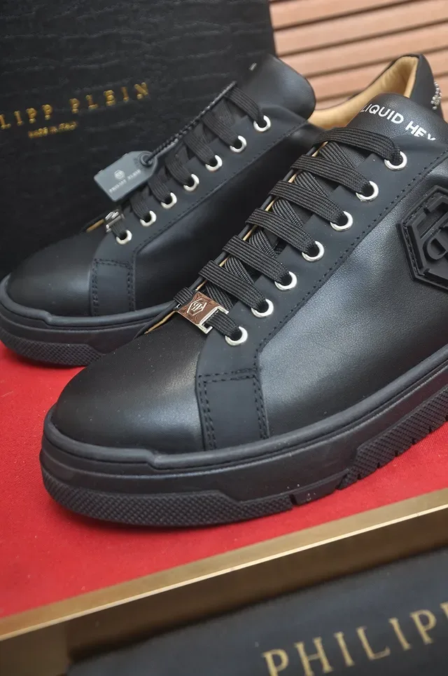 Philipp Plein काला चमड़ा हेक्सागोनल लोगो प्लेटफॉर्म लाइफस्टाइल स्नीकर 8