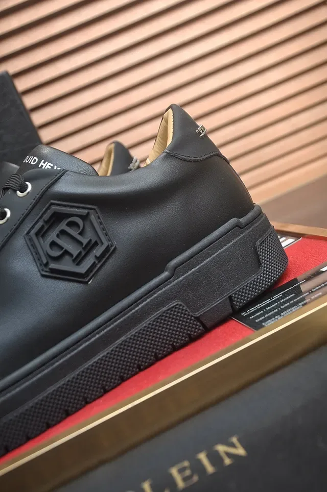 Philipp Plein काला चमड़ा हेक्सागोनल लोगो प्लेटफॉर्म लाइफस्टाइल स्नीकर 9