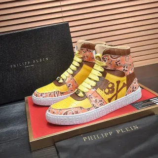 Philipp Plein High-Top Bandana-Print Skull Motif Sneakers