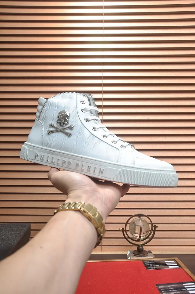 Philipp Plein أحذية رياضية عالية شارة جمجمة أبيض أسلوب حياة 2
