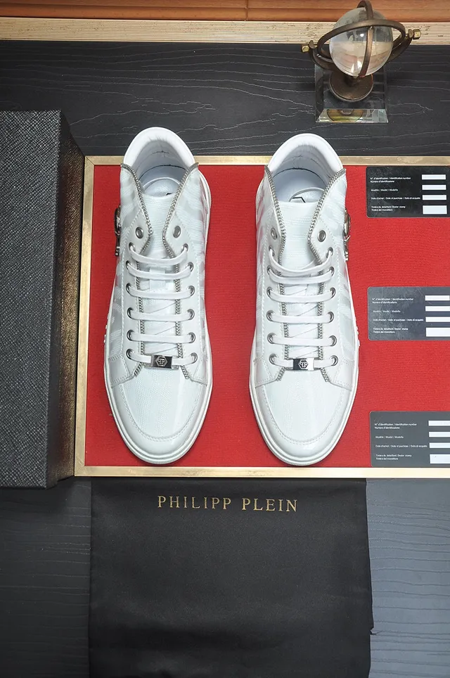 Philipp Plein أحذية رياضية عالية شارة جمجمة أبيض أسلوب حياة 3