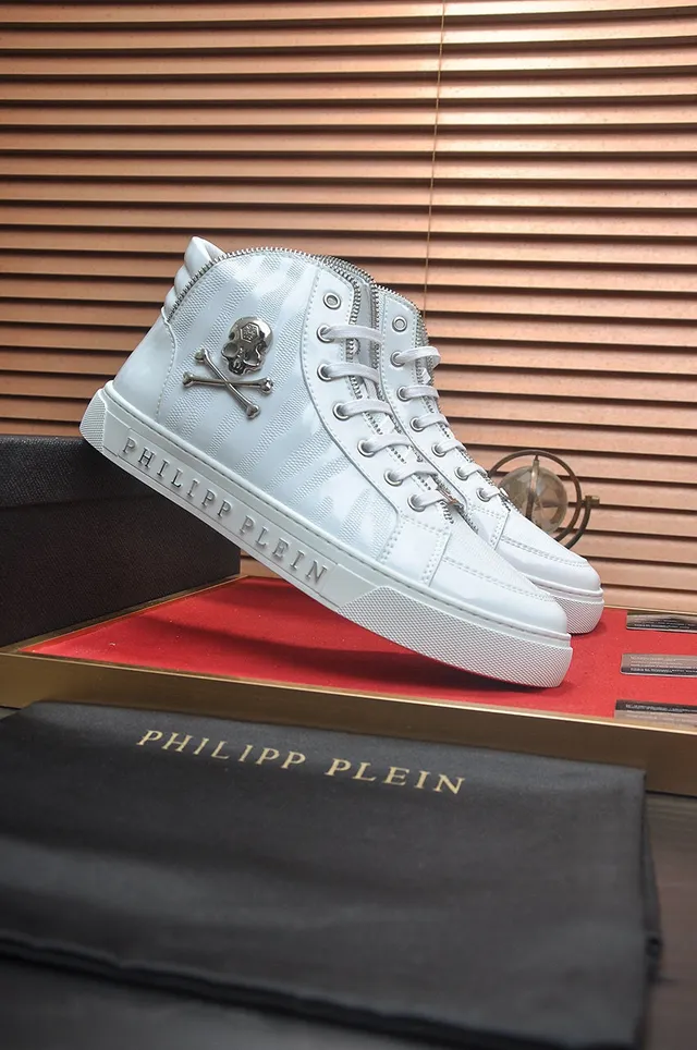 Philipp Plein أحذية رياضية عالية شارة جمجمة أبيض أسلوب حياة 4