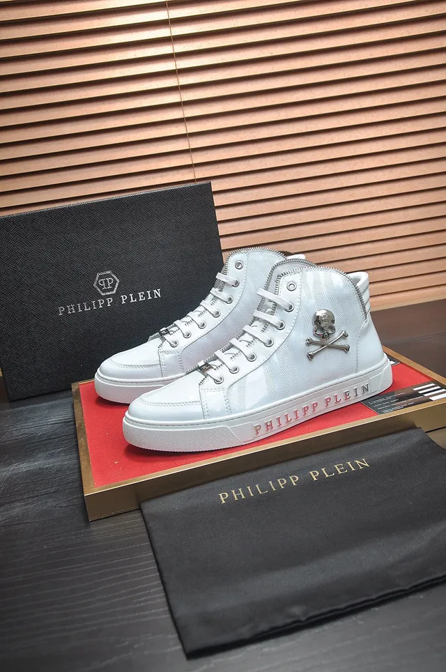 Philipp Plein أحذية رياضية عالية شارة جمجمة أبيض أسلوب حياة 5