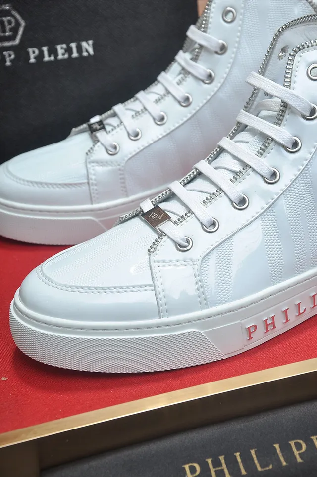 Philipp Plein أحذية رياضية عالية شارة جمجمة أبيض أسلوب حياة 8