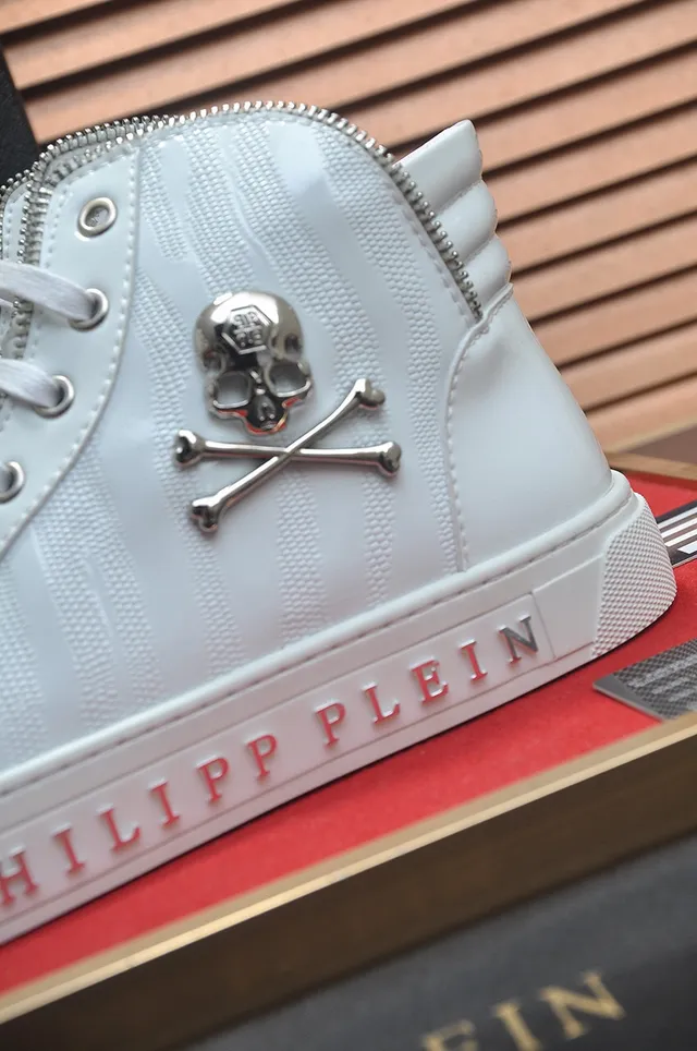 Philipp Plein أحذية رياضية عالية شارة جمجمة أبيض أسلوب حياة 9