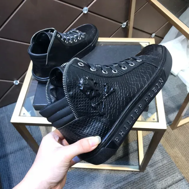 Philipp Plein 蛇纹压花黑色高帮生活方式运动鞋 4