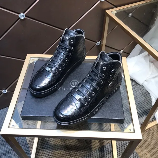 Philipp Plein 蛇纹压花黑色高帮生活方式运动鞋 5