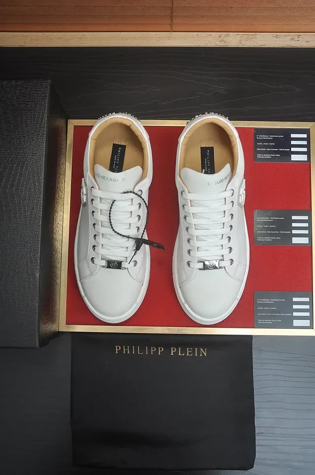 Philipp Plein Liquid Hexa सफेद बीज चमड़ा अपर हेक्सागोनल PP Logo Patch लाइफस्टाइल स्नीकर 3