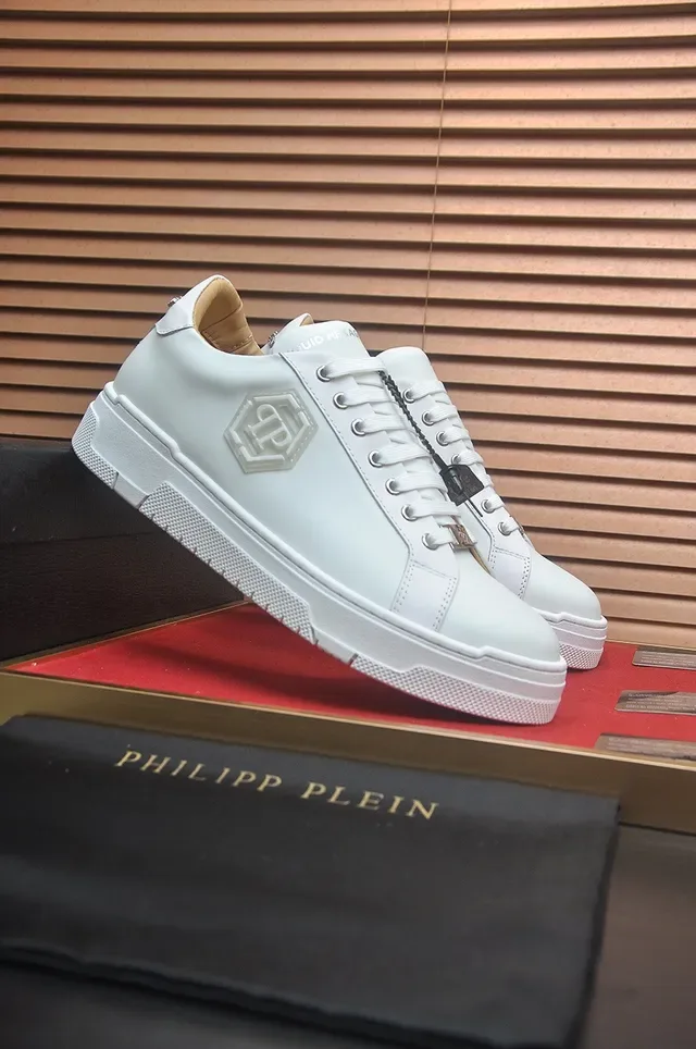 Philipp Plein Liquid Hexa सफेद बीज चमड़ा अपर हेक्सागोनल PP Logo Patch लाइफस्टाइल स्नीकर 4