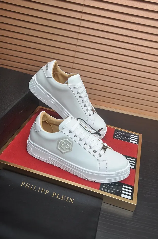 Philipp Plein Liquid Hexa सफेद बीज चमड़ा अपर हेक्सागोनल PP Logo Patch लाइफस्टाइल स्नीकर 6