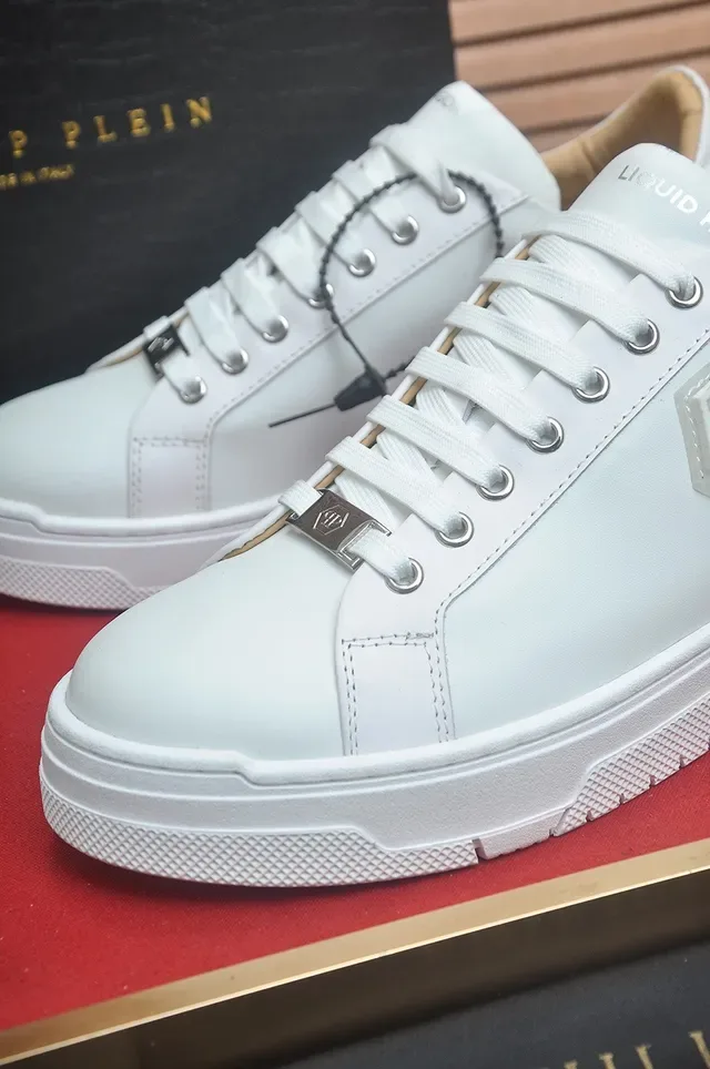 Philipp Plein Liquid Hexa सफेद बीज चमड़ा अपर हेक्सागोनल PP Logo Patch लाइफस्टाइल स्नीकर 8