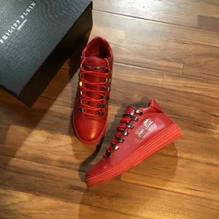 Philipp Plein लाल चांदी चमड़ा धातु आइलेट हार्डवेयर लाइफस्टाइल स्नीकर